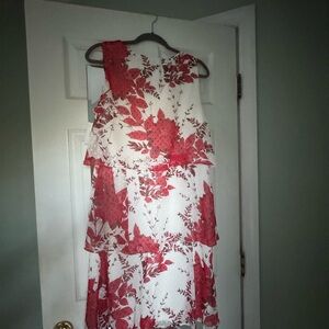 dressbarn Red and White Floral High Low Dress